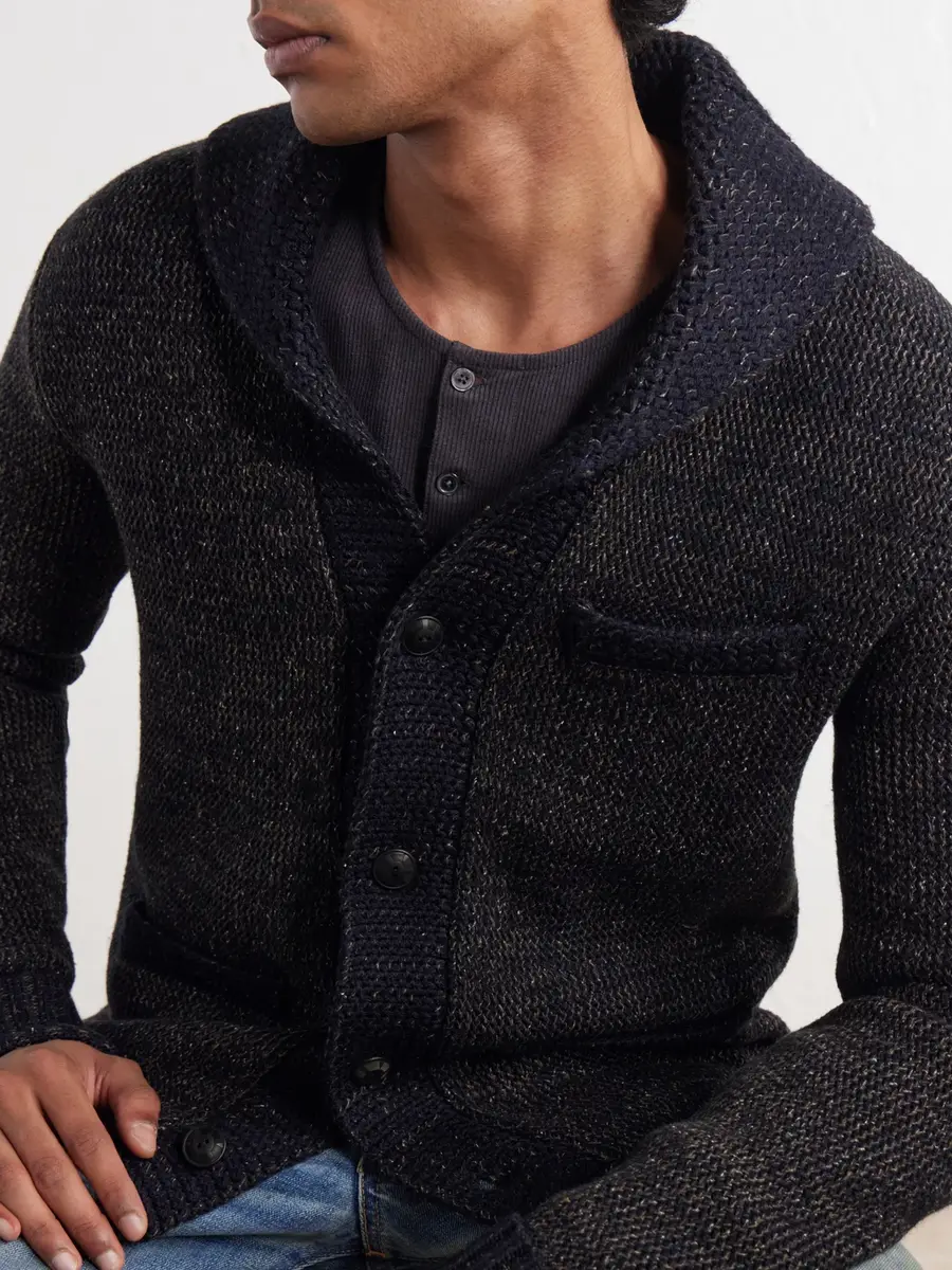 RRL Shawl-Collar Mélange Wool, Cotton and Silk-Blend Cardigan - Men | Thumbnail 5