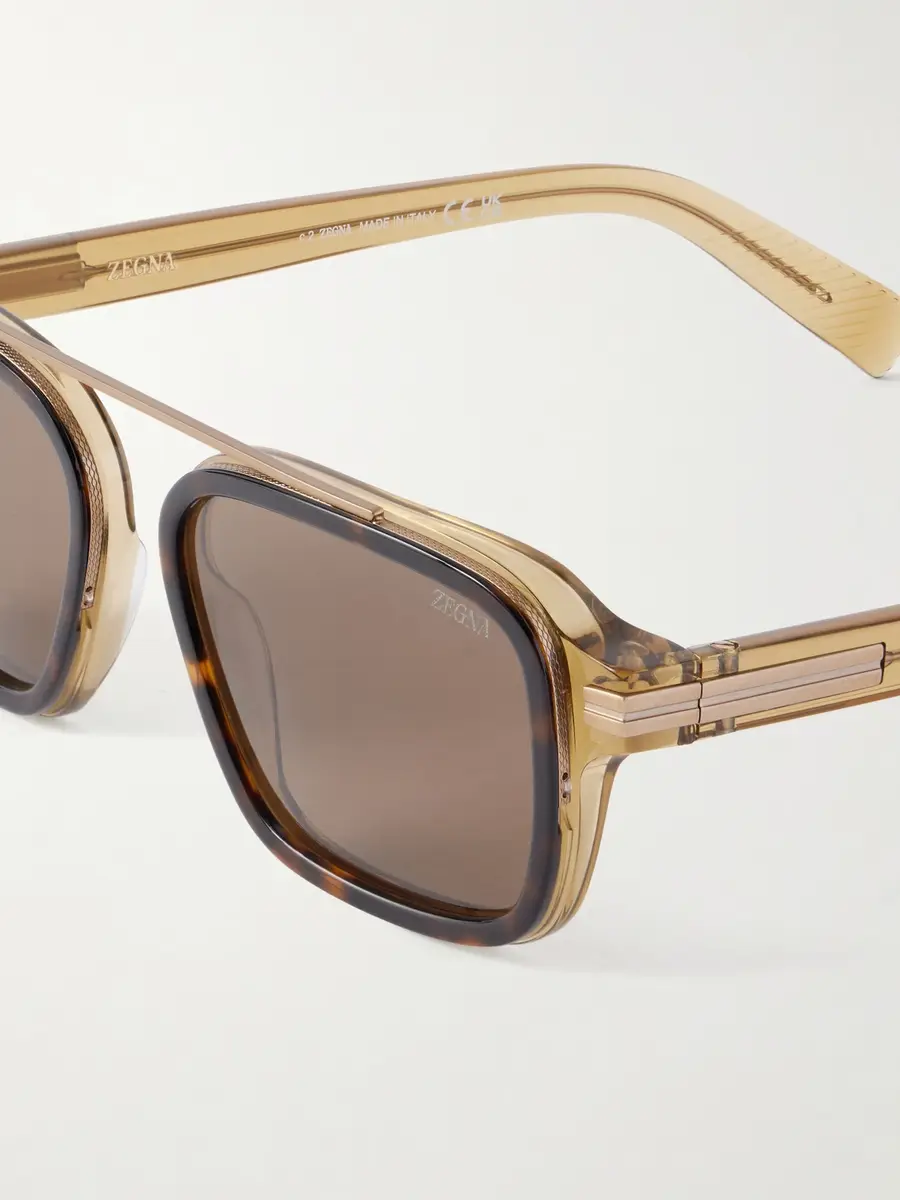 Zegna Geometric Square-Frame Tortoiseshell Acetate and Gold-Tone Metal Sunglasses - Men | Thumbnail 2 Zegna Geometric Square-Frame Tortoiseshell Acetate and Gold-Tone Metal Sunglasses - Men | Thumbnail 2