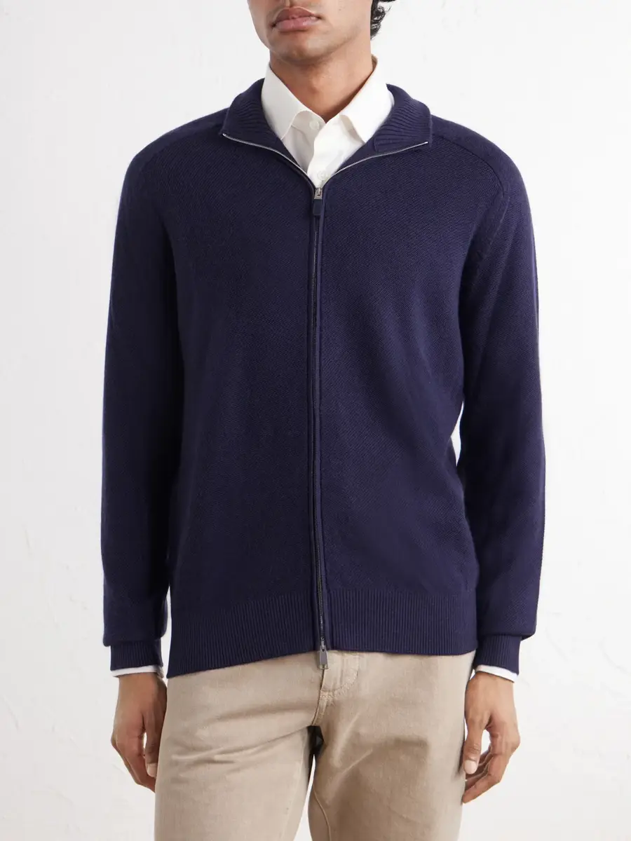 Zegna Cashmere and Silk-Blend Zip-Up Cardigan - Men | Thumbnail 3