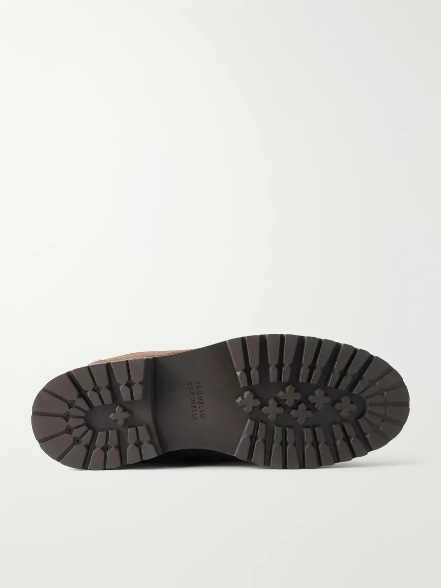 Brunello Cucinelli Shearling-Lined Suede-Trimmed Textured-Leather Lace-Up Boots - Men | Thumbnail 3