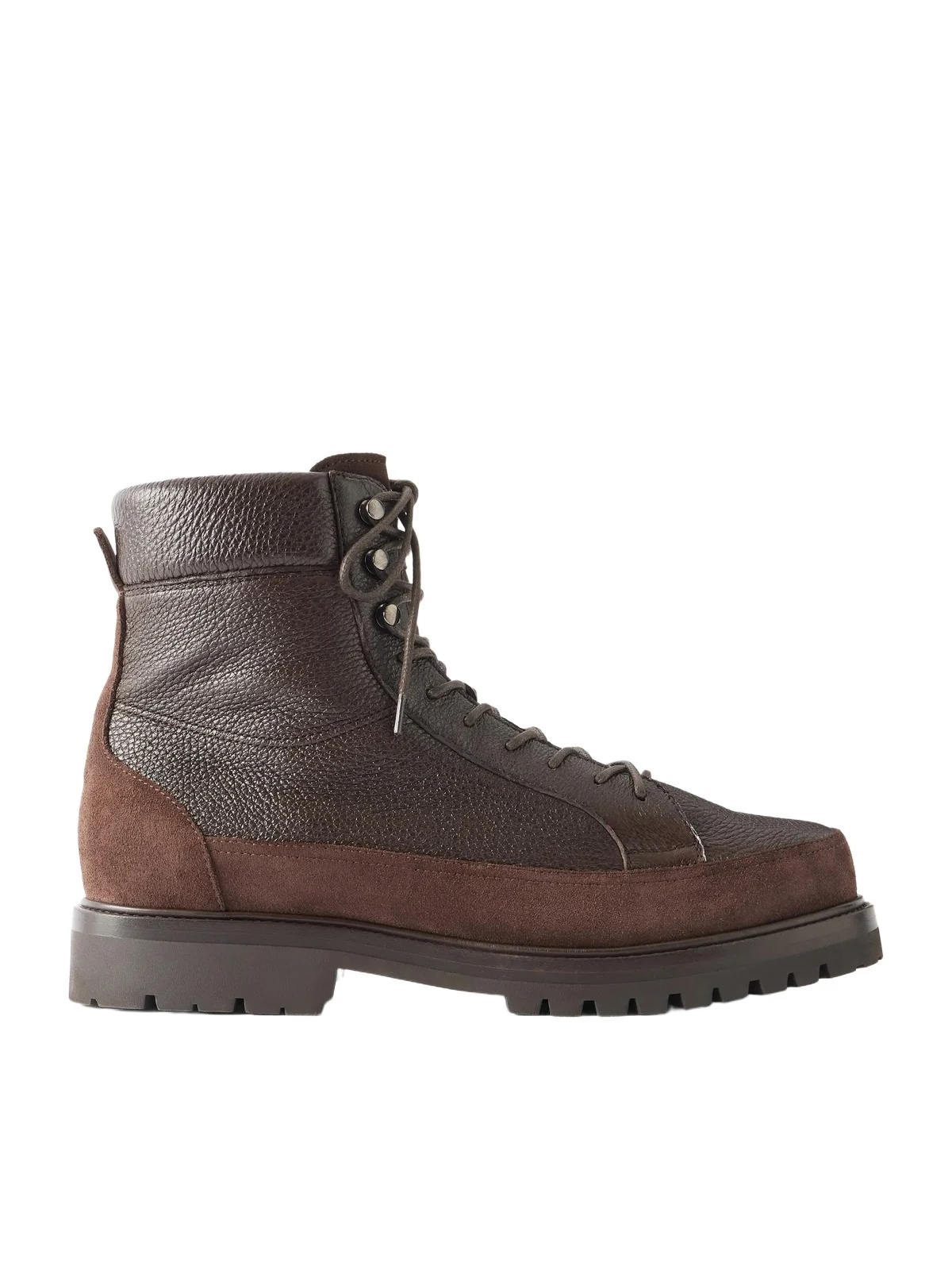 Shearling-Lined Suede-Trimmed Textured-Leather Lace-Up Boots - Men