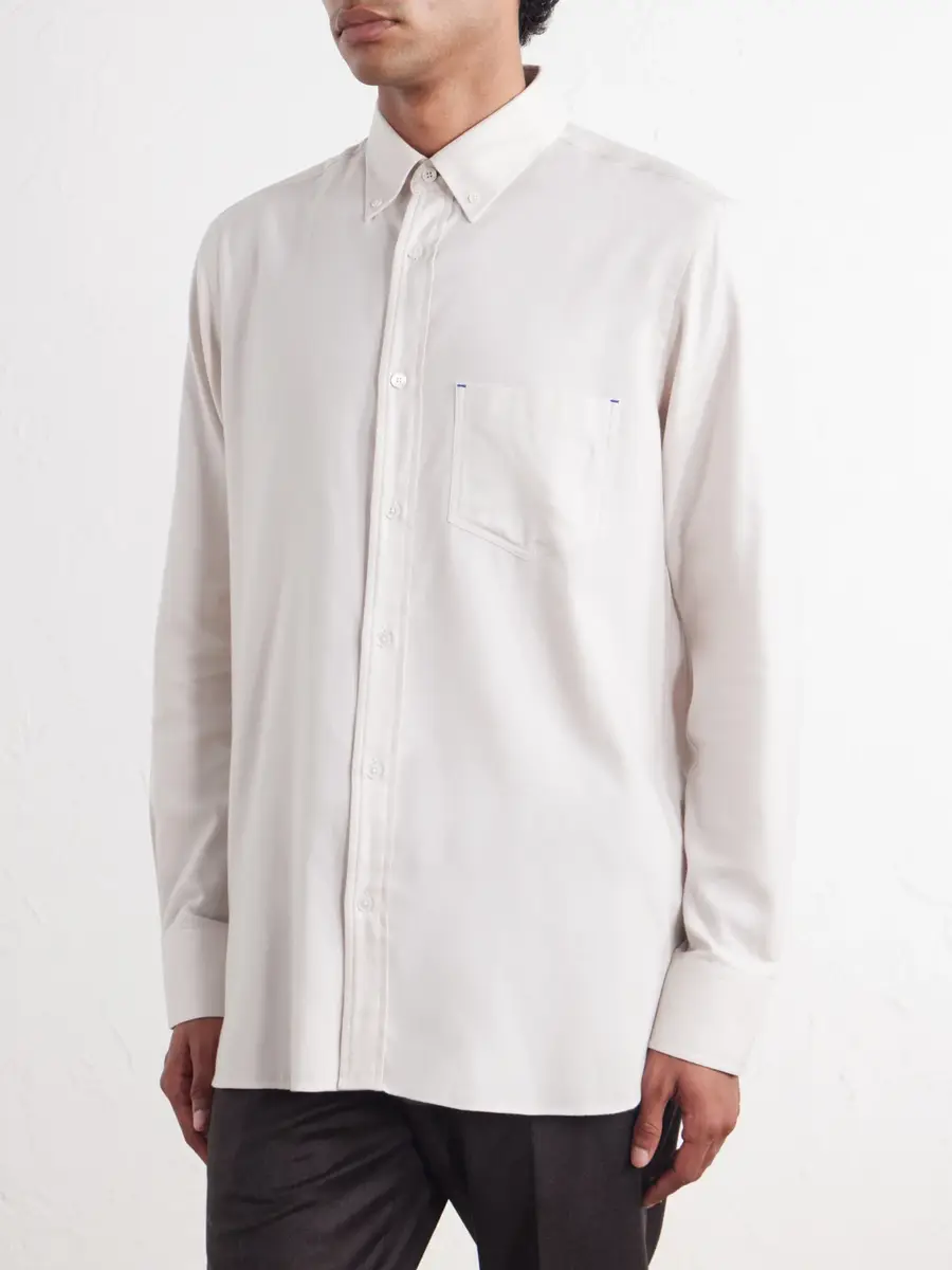 Paul Smith Button-Down Collar Cotton and Lyocell-Blend Herringbone Shirt - Men | Thumbnail 3