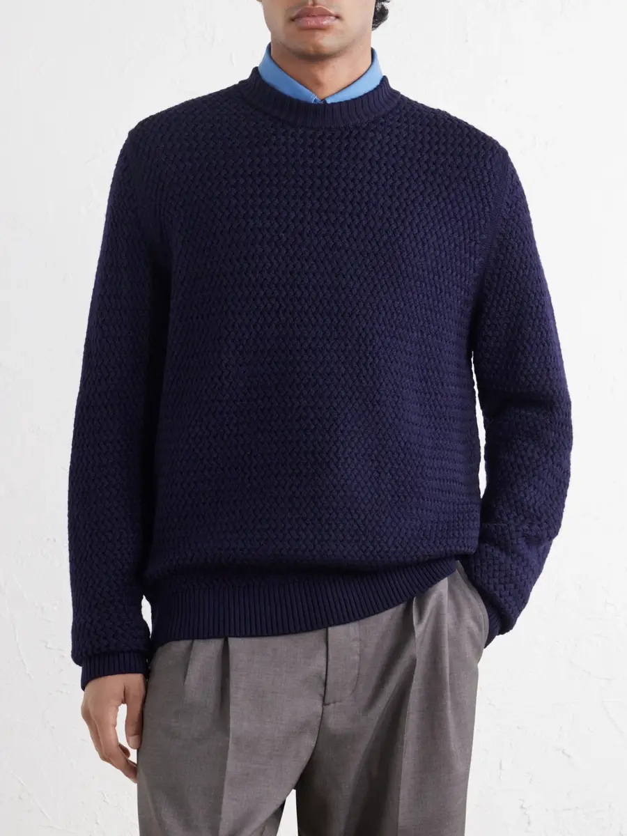 Sunspel Merino Wool-Basketweave Sweater - Men | Thumbnail 3 Sunspel Merino Wool-Basketweave Sweater - Men | Thumbnail 3