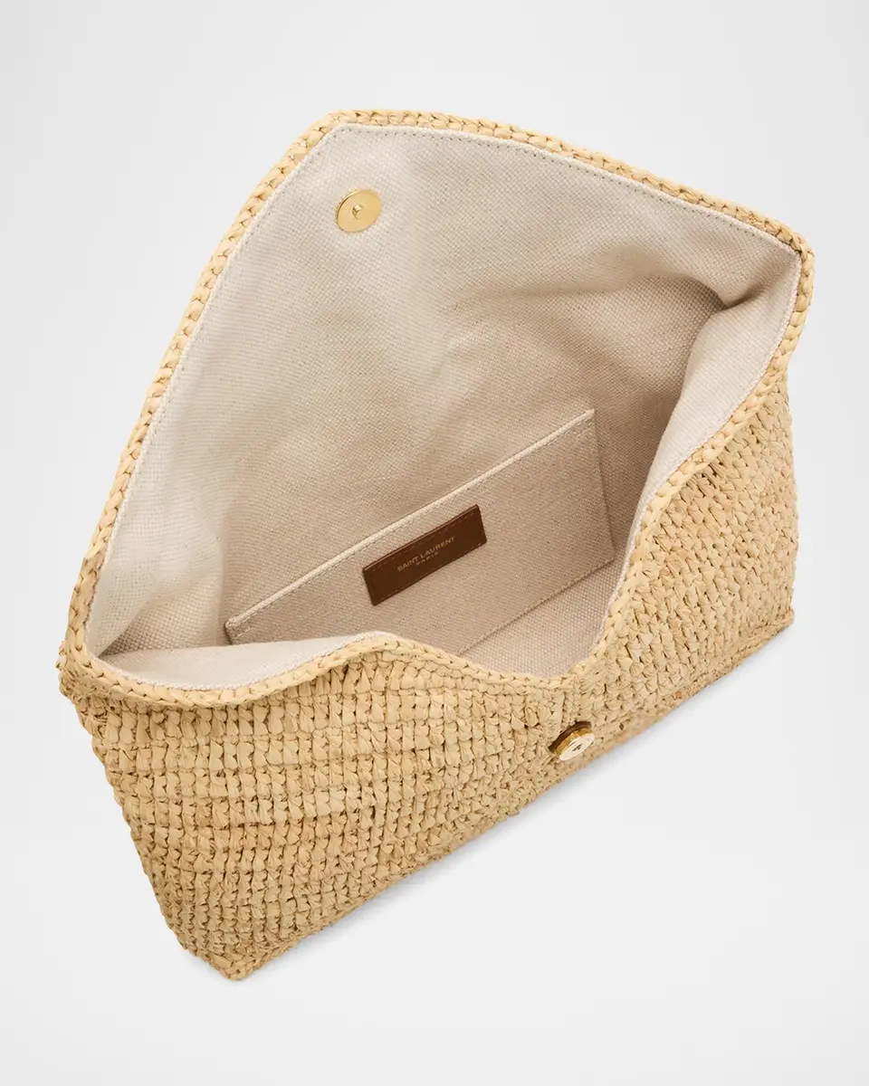 Saint Laurent Large YSL Envelope Pouch Clutch Bag in Raffia | Thumbnail 3 Saint Laurent Large YSL Envelope Pouch Clutch Bag in Raffia | Thumbnail 3