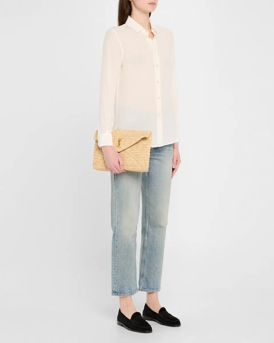 Saint Laurent Large YSL Envelope Pouch Clutch Bag in Raffia | Thumbnail 4 Saint Laurent Large YSL Envelope Pouch Clutch Bag in Raffia | Thumbnail 4