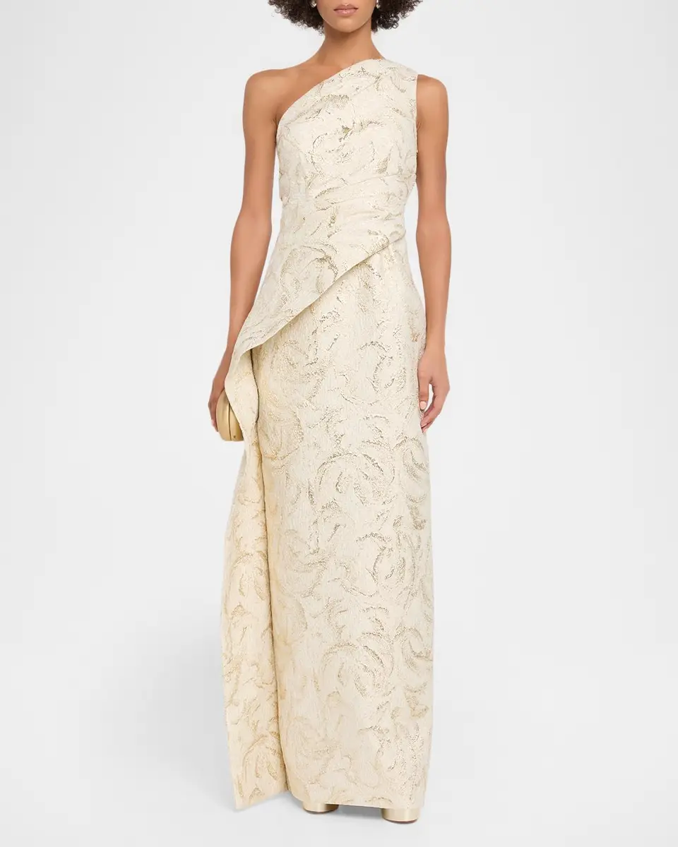 Rickie Freeman for Teri Jon One-Shoulder Metallic Jacquard Column Gown | Thumbnail 2 Rickie Freeman for Teri Jon One-Shoulder Metallic Jacquard Column Gown | Thumbnail 2