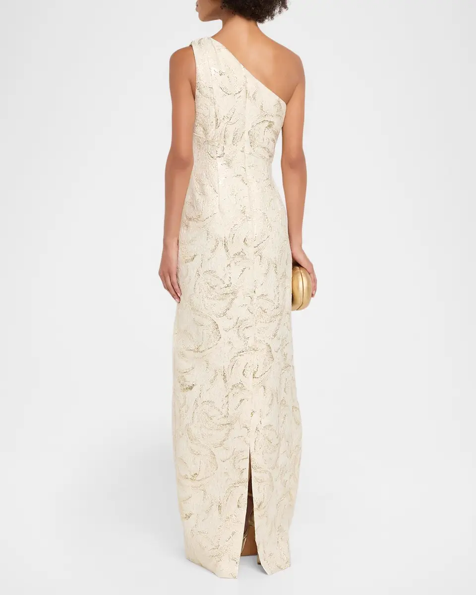 Rickie Freeman for Teri Jon One-Shoulder Metallic Jacquard Column Gown | Thumbnail 3 Rickie Freeman for Teri Jon One-Shoulder Metallic Jacquard Column Gown | Thumbnail 3