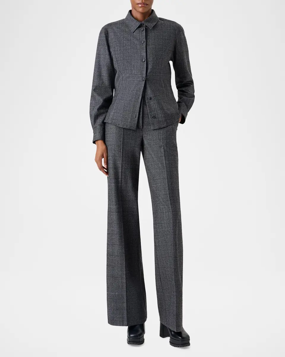 Akris Wool Flannel Prince of Wales Button-Down Blouse | Thumbnail 2 Akris Wool Flannel Prince of Wales Button-Down Blouse | Thumbnail 2