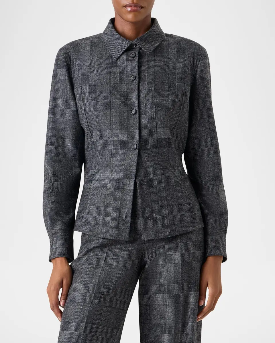 Akris Wool Flannel Prince of Wales Button-Down Blouse | Thumbnail 4 Akris Wool Flannel Prince of Wales Button-Down Blouse | Thumbnail 4