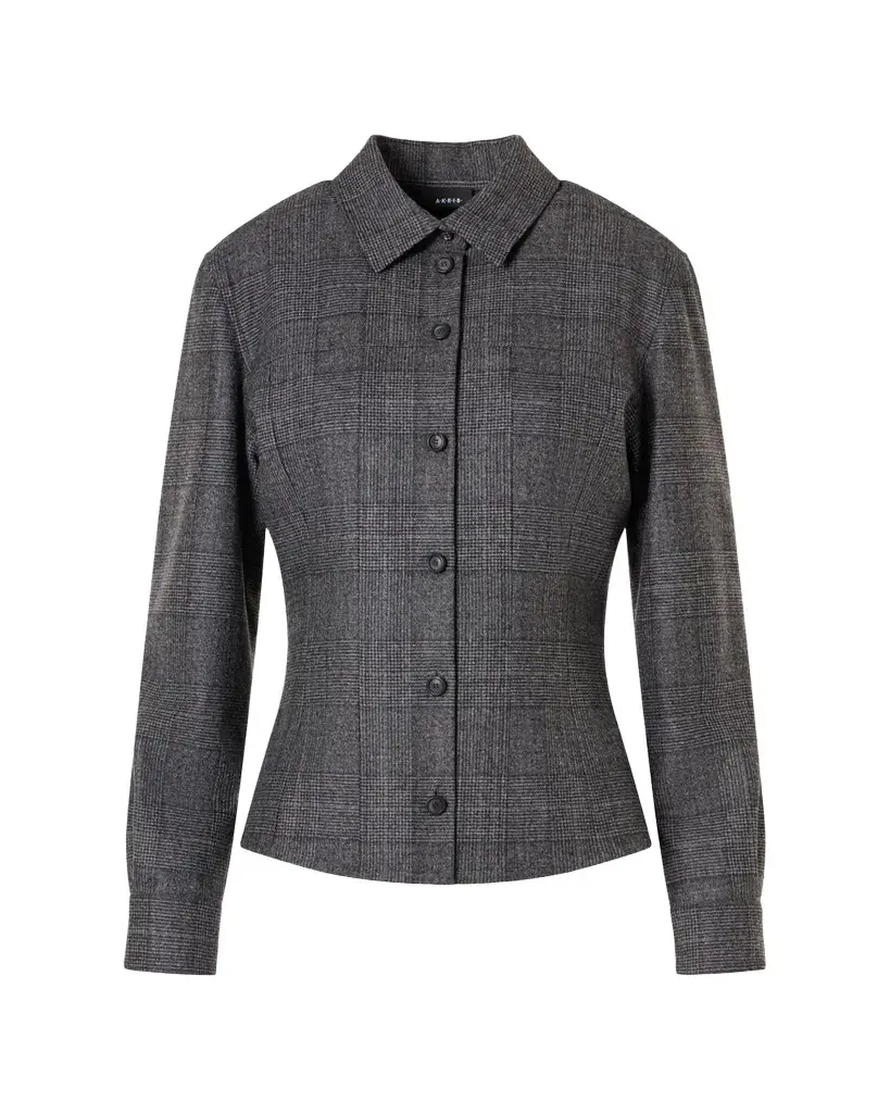 Akris Wool Flannel Prince of Wales Button-Down Blouse