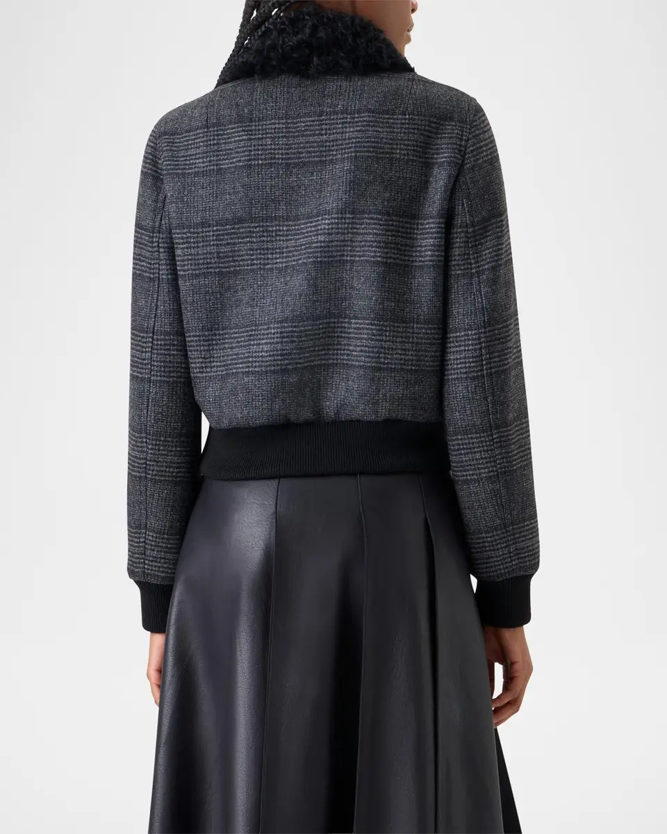 Akris Kalla Prince Of Wales Bomber Jacket With Detachable Lamb Shearling Collar | Thumbnail 3 Akris Kalla Prince Of Wales Bomber Jacket With Detachable Lamb Shearling Collar | Thumbnail 3