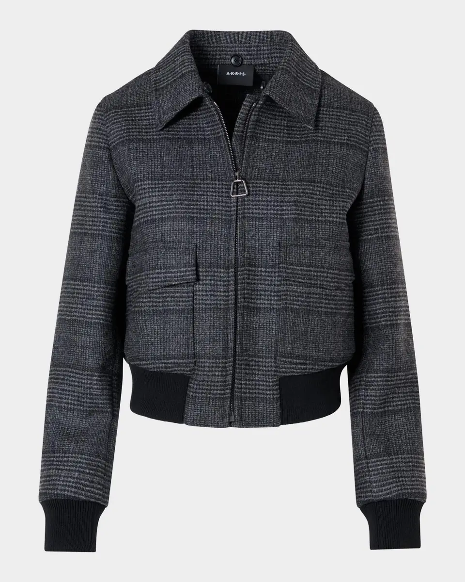 Akris Kalla Prince Of Wales Bomber Jacket With Detachable Lamb Shearling Collar | Thumbnail 7 Akris Kalla Prince Of Wales Bomber Jacket With Detachable Lamb Shearling Collar | Thumbnail 7