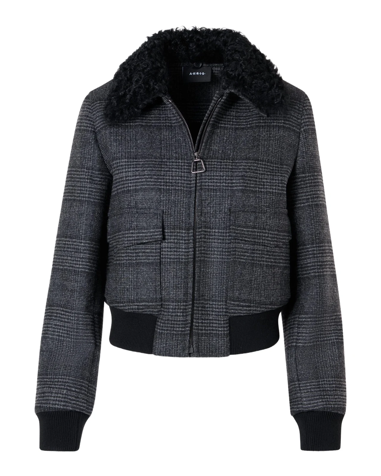 Akris Kalla Prince Of Wales Bomber Jacket With Detachable Lamb Shearling Collar
