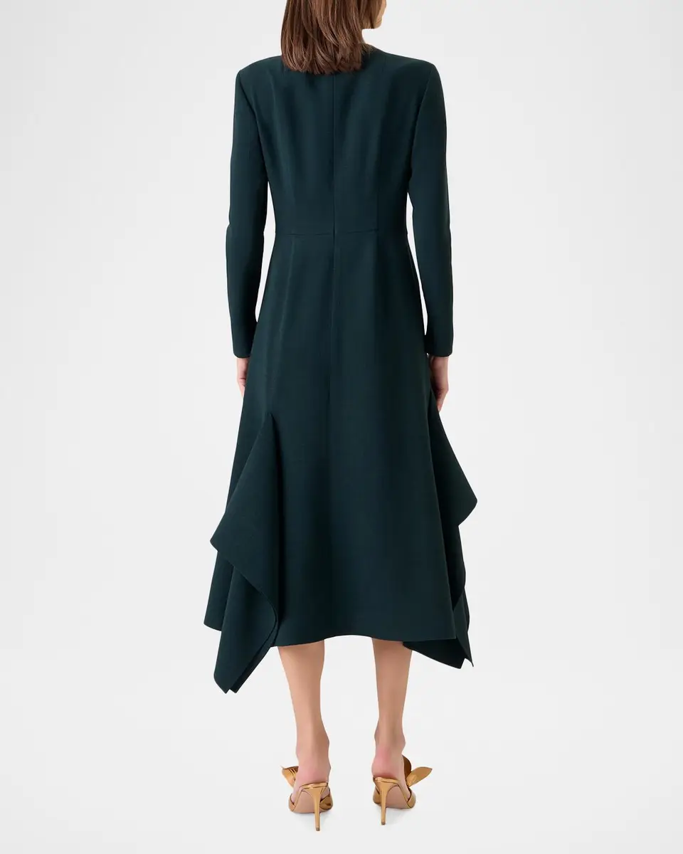 Akris Long-Sleeve Asymmetric Draped Midi Dress | Thumbnail 3 Akris Long-Sleeve Asymmetric Draped Midi Dress | Thumbnail 3