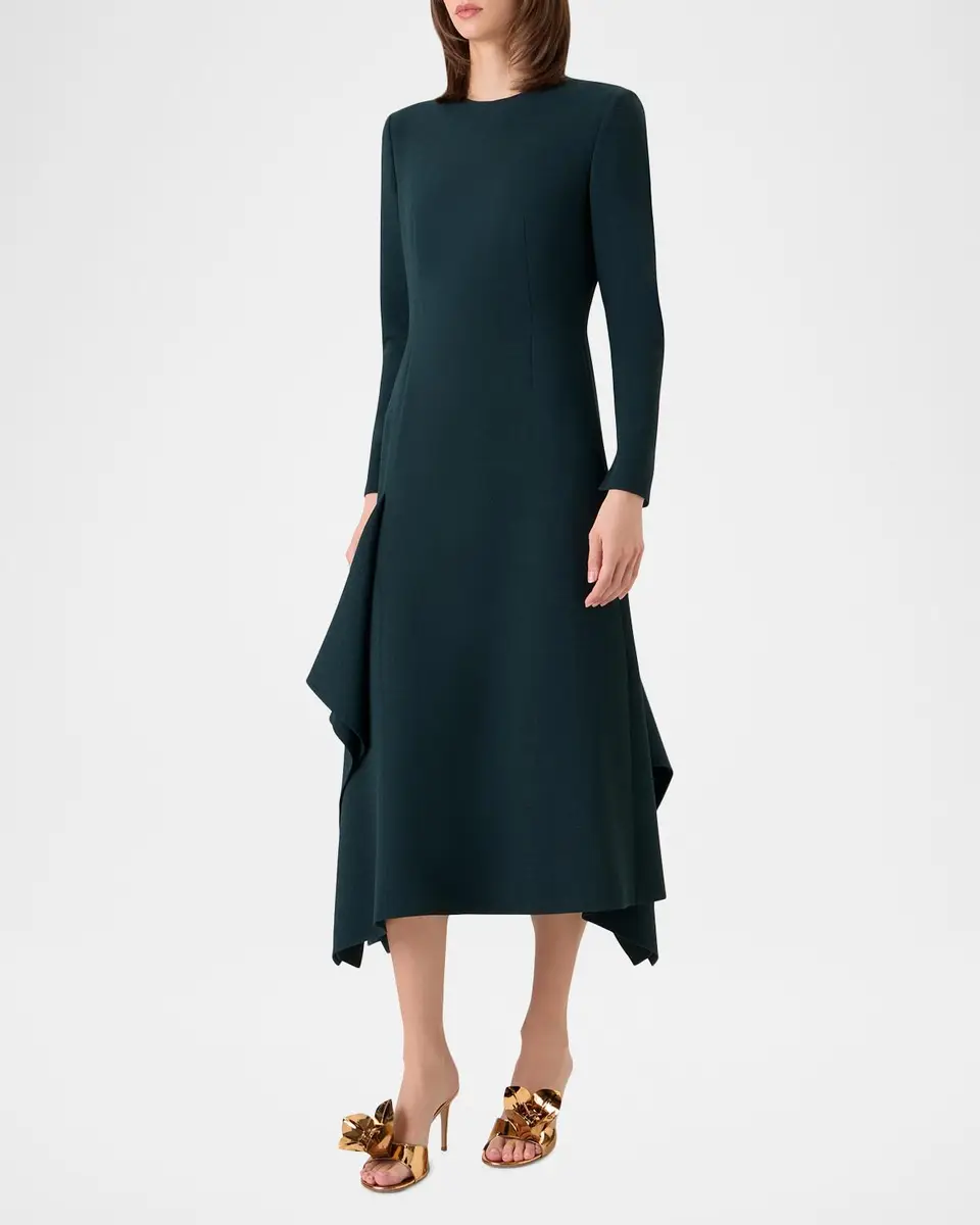Akris Long-Sleeve Asymmetric Draped Midi Dress | Thumbnail 4 Akris Long-Sleeve Asymmetric Draped Midi Dress | Thumbnail 4