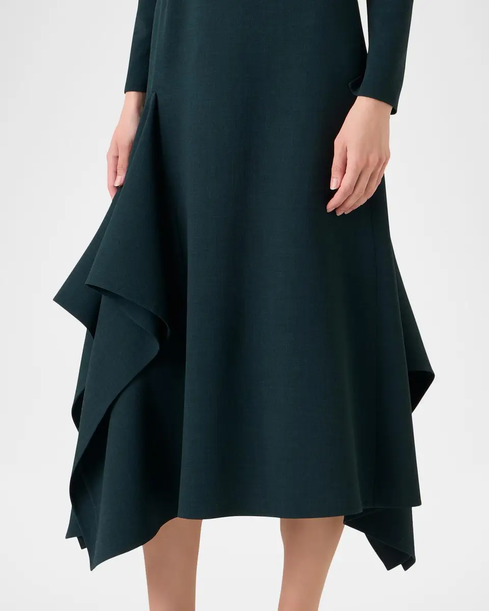 Akris Long-Sleeve Asymmetric Draped Midi Dress | Thumbnail 5 Akris Long-Sleeve Asymmetric Draped Midi Dress | Thumbnail 5