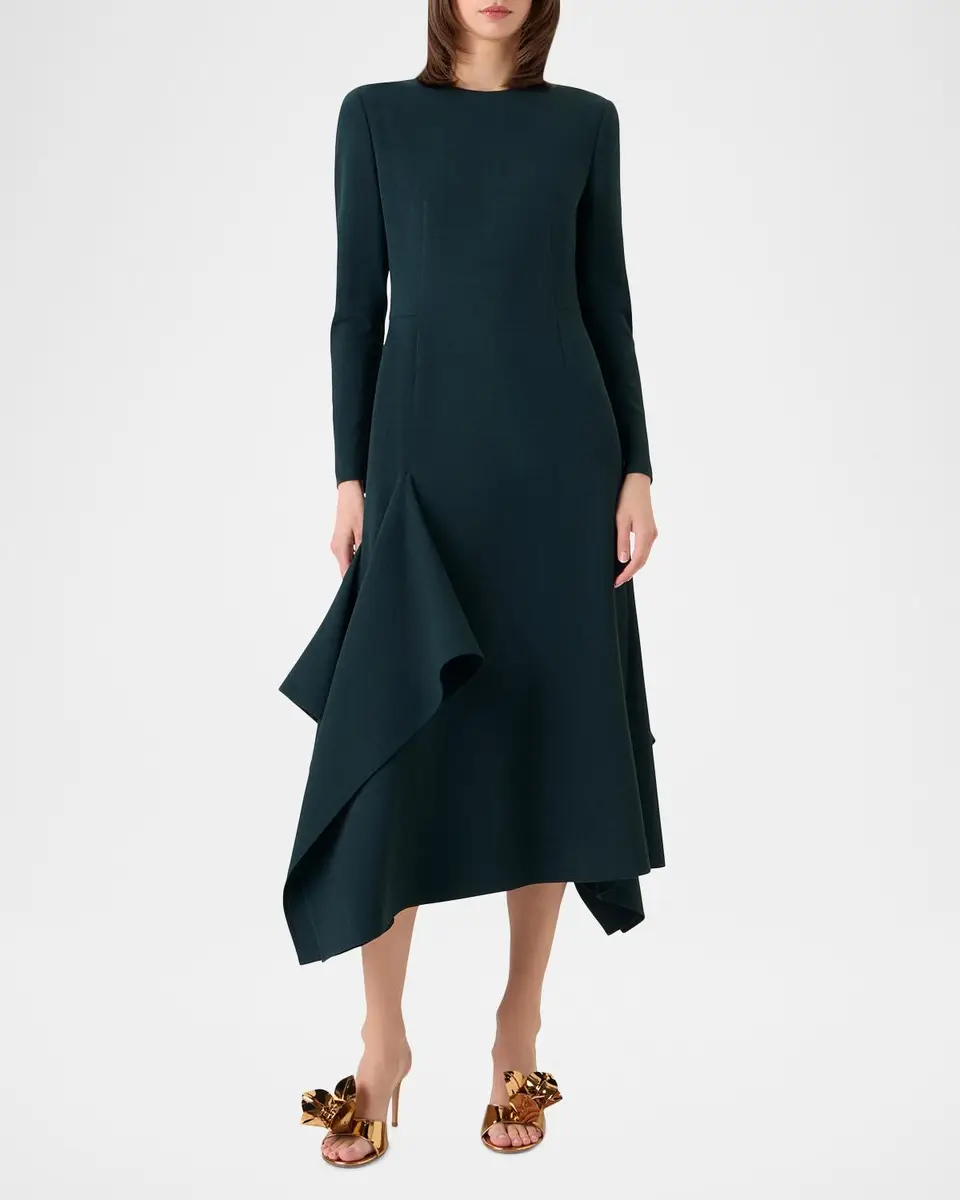 Akris Long-Sleeve Asymmetric Draped Midi Dress | Thumbnail 6 Akris Long-Sleeve Asymmetric Draped Midi Dress | Thumbnail 6
