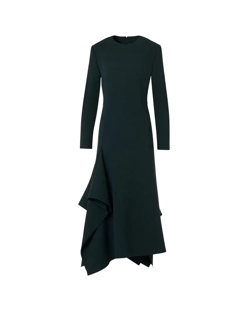 Long-Sleeve Asymmetric Draped Midi Dress Long-Sleeve Asymmetric Draped Midi Dress