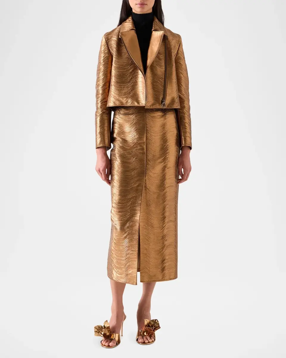Akris Embroidered Lamé Nappa Leather Moto Jacket | Thumbnail 2