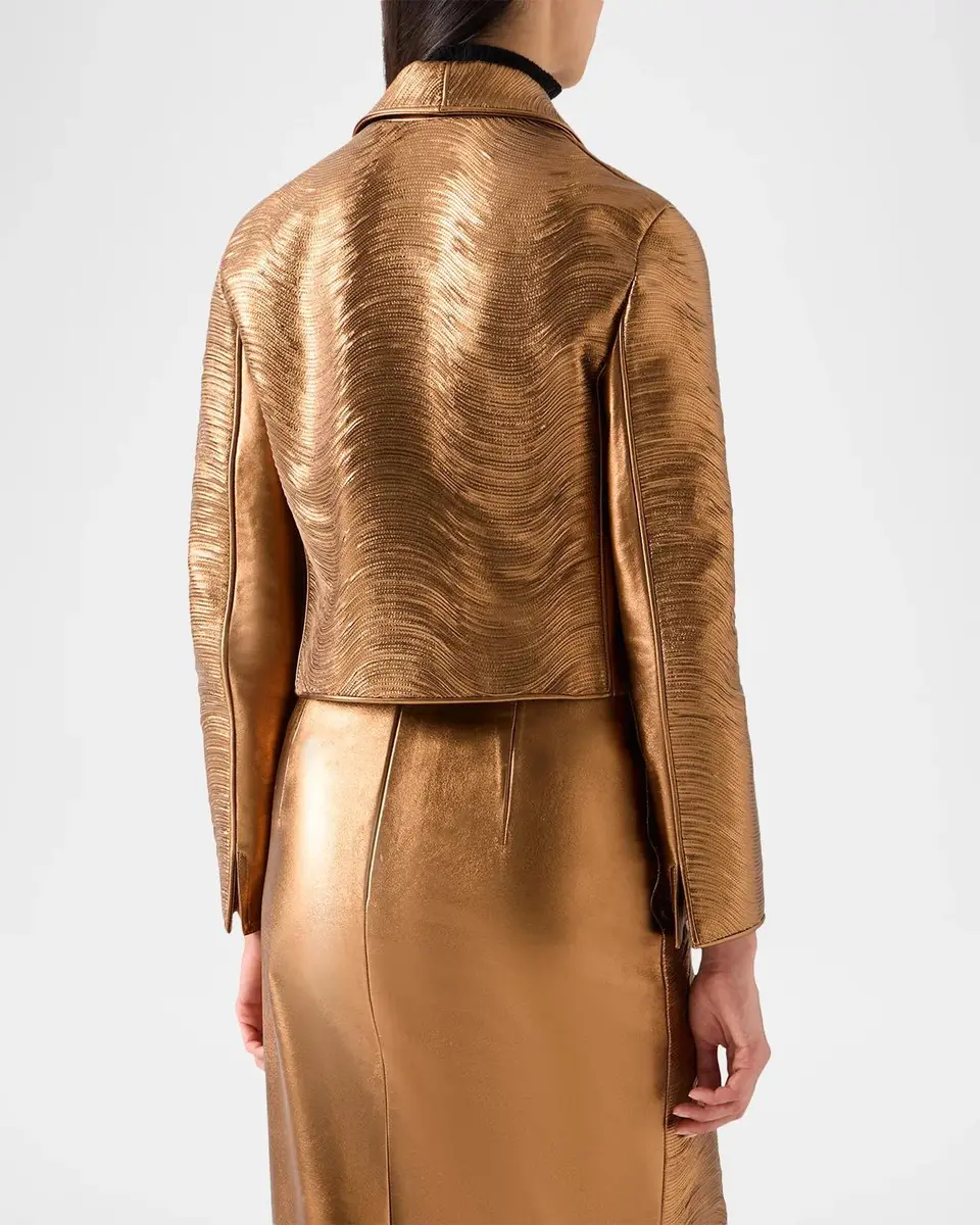Akris Embroidered Lamé Nappa Leather Moto Jacket | Thumbnail 3