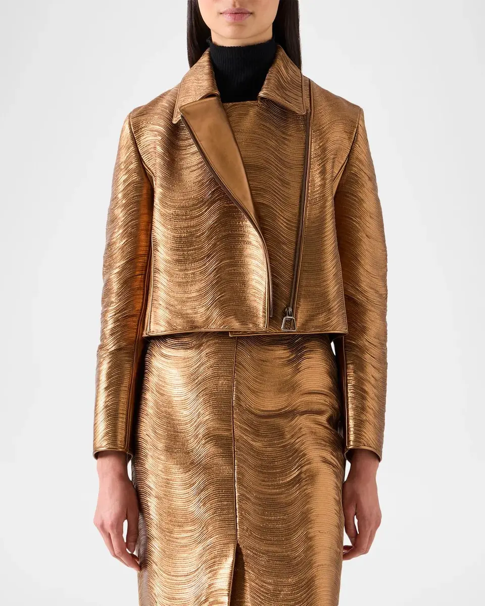 Akris Embroidered Lamé Nappa Leather Moto Jacket | Thumbnail 4
