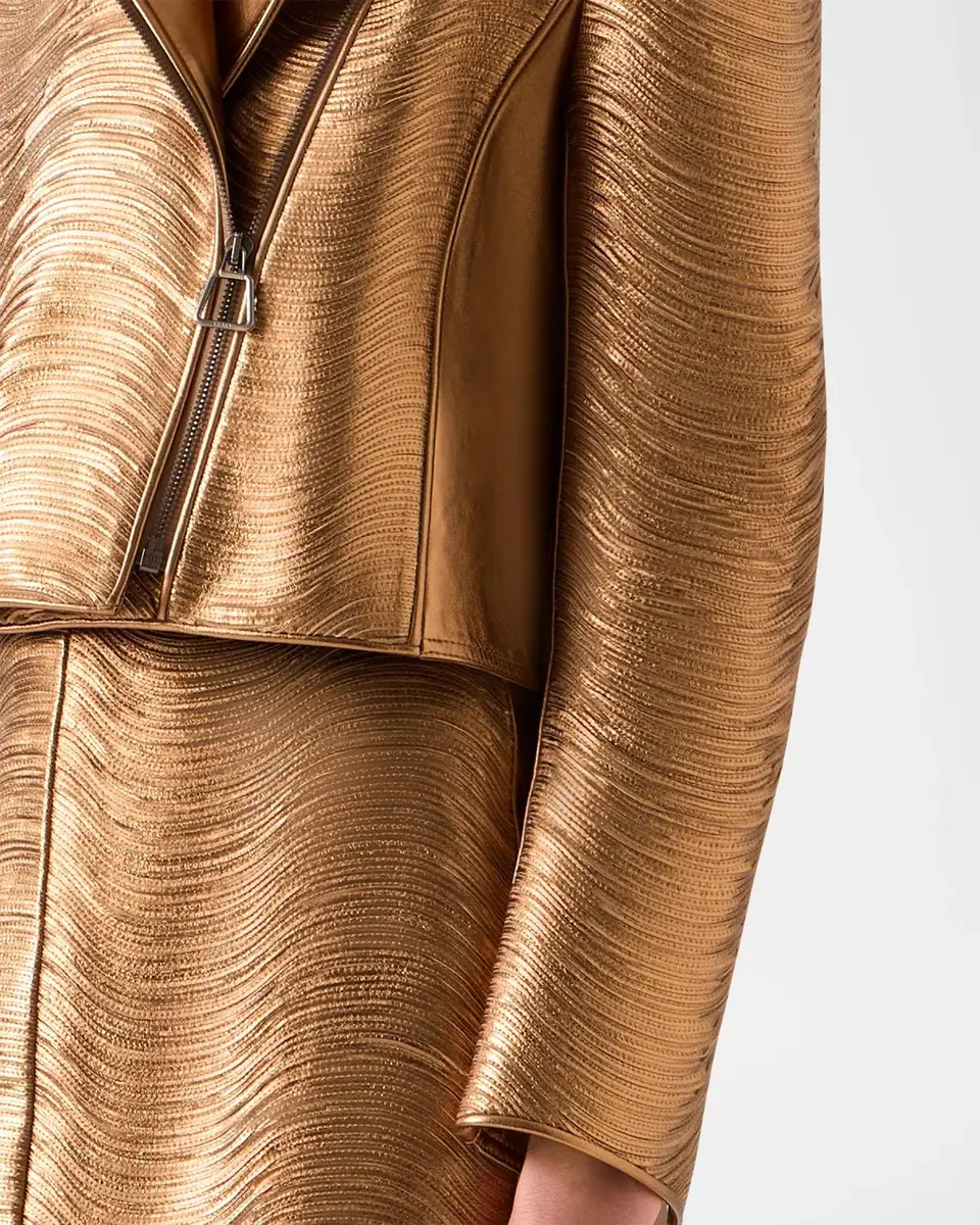 Akris Embroidered Lamé Nappa Leather Moto Jacket | Thumbnail 5