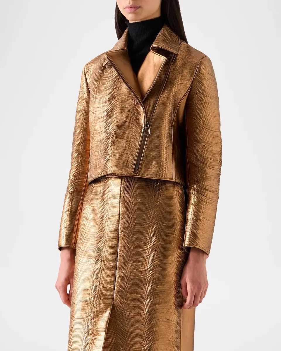 Akris Embroidered Lamé Nappa Leather Moto Jacket | Thumbnail 6