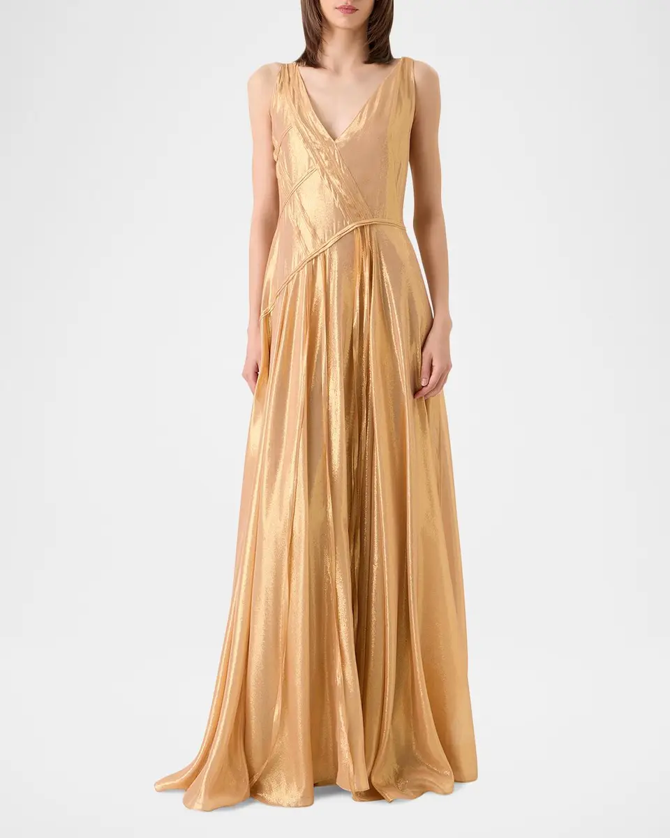 Akris Sleeveless Asymmetric Paneled Lamé Silk Gown | Thumbnail 2 Akris Sleeveless Asymmetric Paneled Lamé Silk Gown | Thumbnail 2