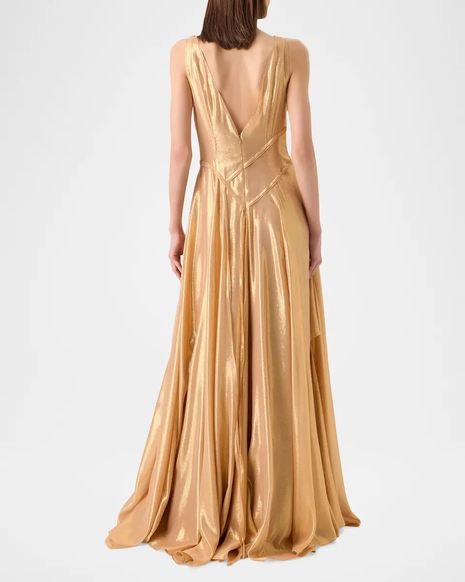 Akris Sleeveless Asymmetric Paneled Lamé Silk Gown | Thumbnail 3 Akris Sleeveless Asymmetric Paneled Lamé Silk Gown | Thumbnail 3
