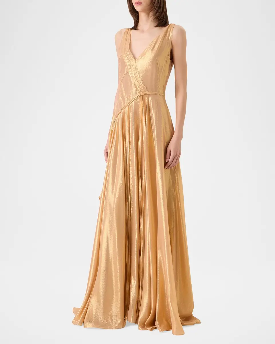 Akris Sleeveless Asymmetric Paneled Lamé Silk Gown | Thumbnail 4 Akris Sleeveless Asymmetric Paneled Lamé Silk Gown | Thumbnail 4