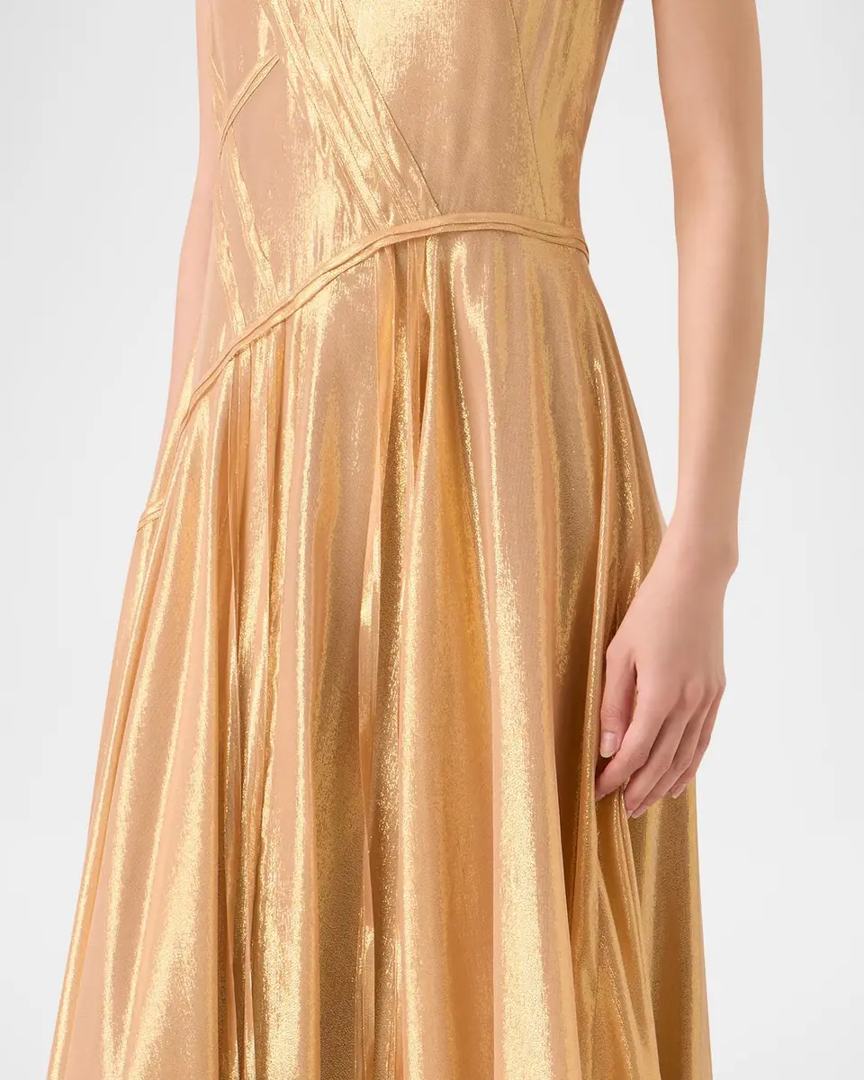 Akris Sleeveless Asymmetric Paneled Lamé Silk Gown | Thumbnail 5 Akris Sleeveless Asymmetric Paneled Lamé Silk Gown | Thumbnail 5