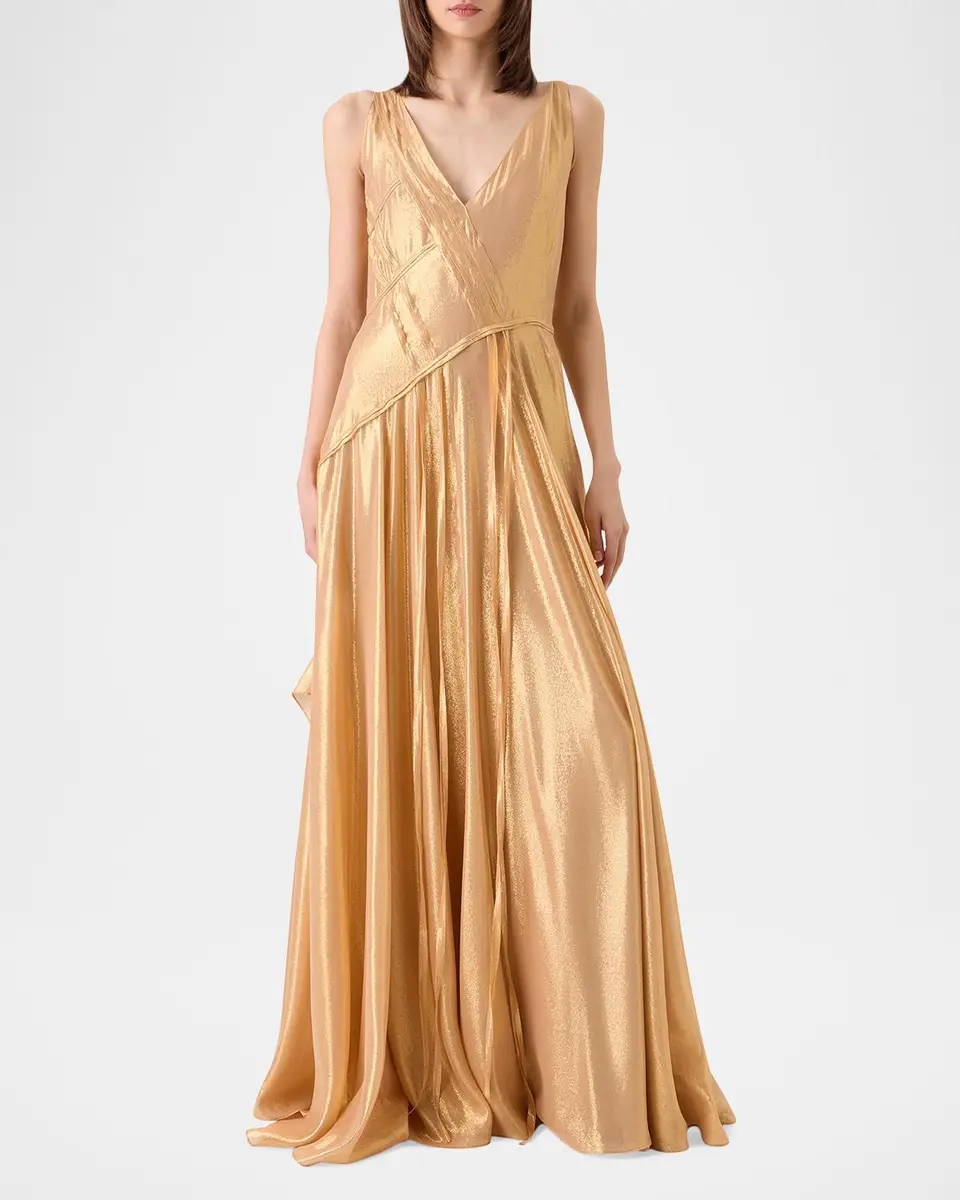 Akris Sleeveless Asymmetric Paneled Lamé Silk Gown | Thumbnail 6 Akris Sleeveless Asymmetric Paneled Lamé Silk Gown | Thumbnail 6
