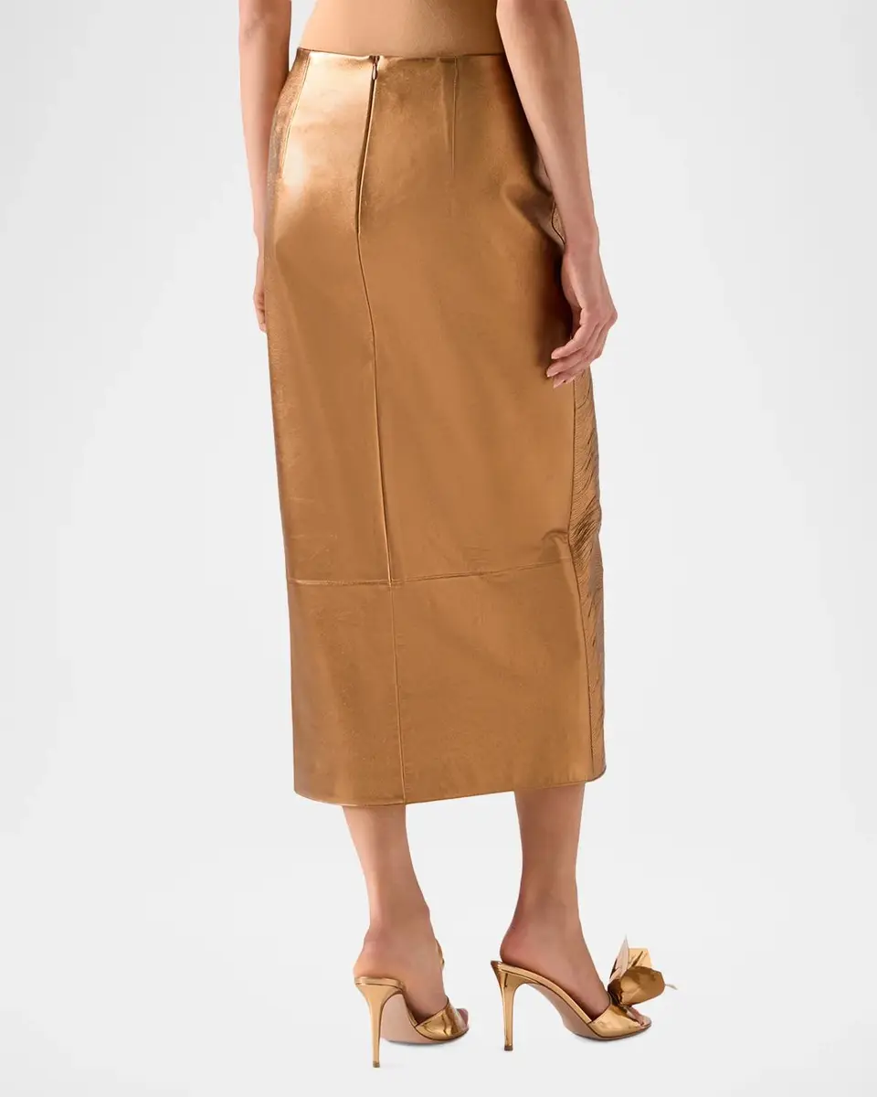 Akris Embroidered Lame Nappa Leather Midi Pencil Skirt | Thumbnail 2