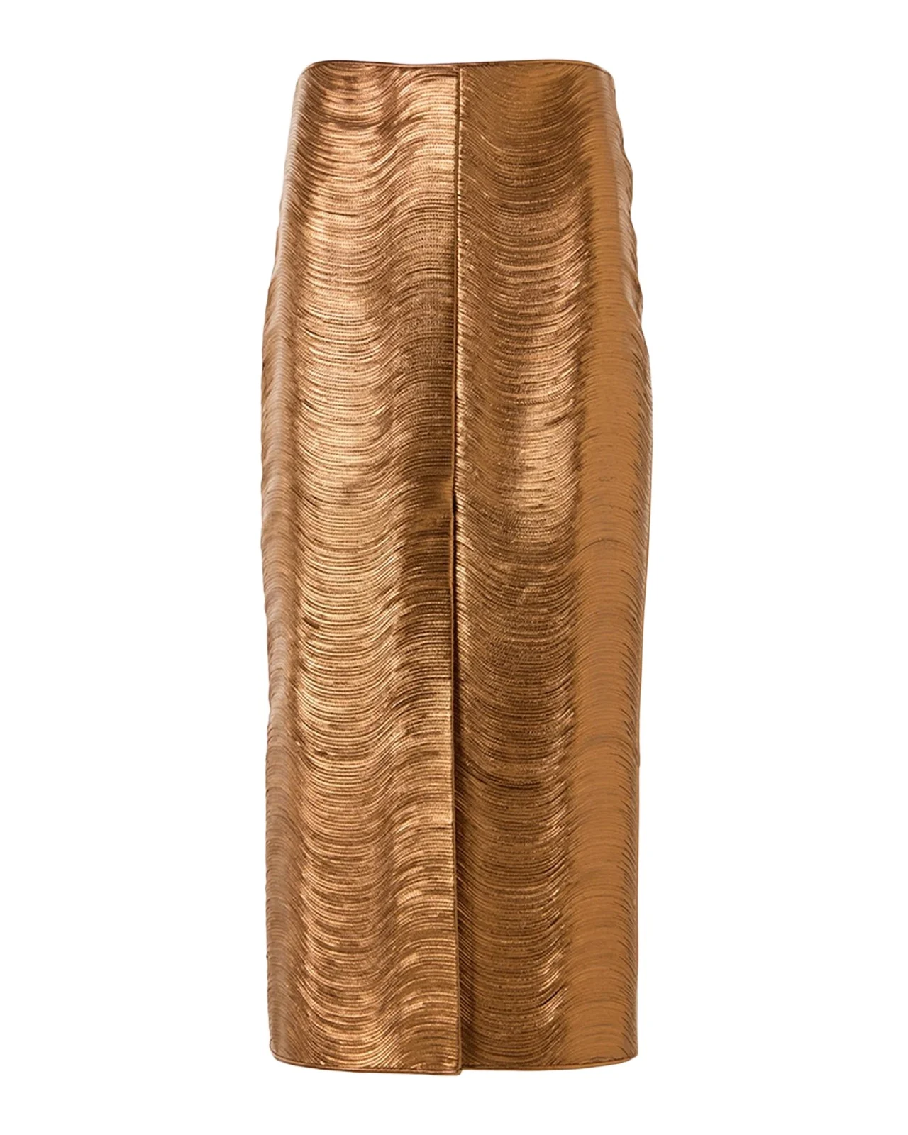 Embroidered Lame Nappa Leather Midi Pencil Skirt