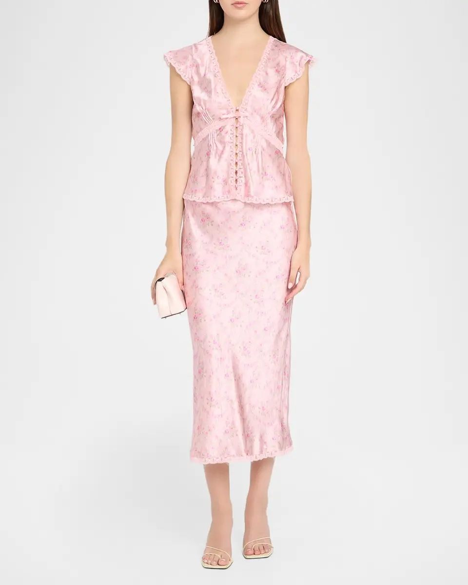 LoveShackFancy Castle Floral Satin Midi Skirt | Thumbnail 2 LoveShackFancy Castle Floral Satin Midi Skirt | Thumbnail 2