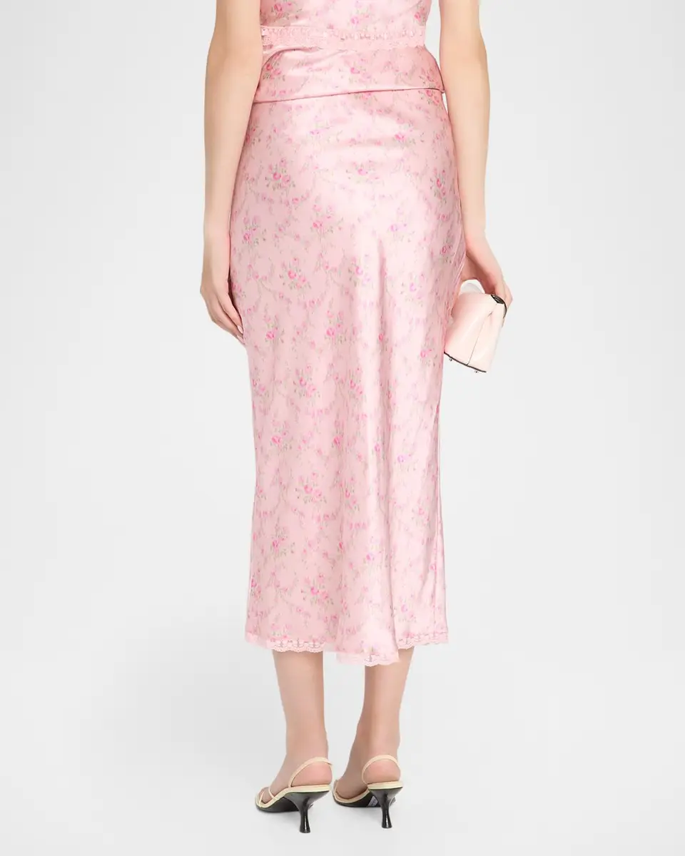 LoveShackFancy Castle Floral Satin Midi Skirt | Thumbnail 3 LoveShackFancy Castle Floral Satin Midi Skirt | Thumbnail 3