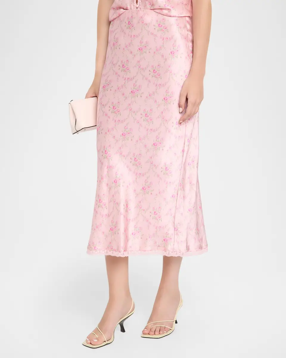 LoveShackFancy Castle Floral Satin Midi Skirt | Thumbnail 4 LoveShackFancy Castle Floral Satin Midi Skirt | Thumbnail 4