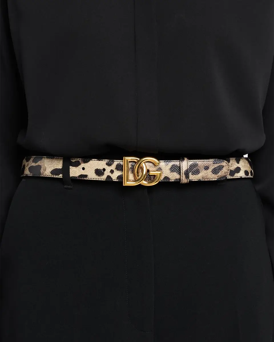 Dolce & Gabbana Leopard-Print Glossy Leather Belt with DG Logo | Thumbnail 2 Dolce & Gabbana Leopard-Print Glossy Leather Belt with DG Logo | Thumbnail 2