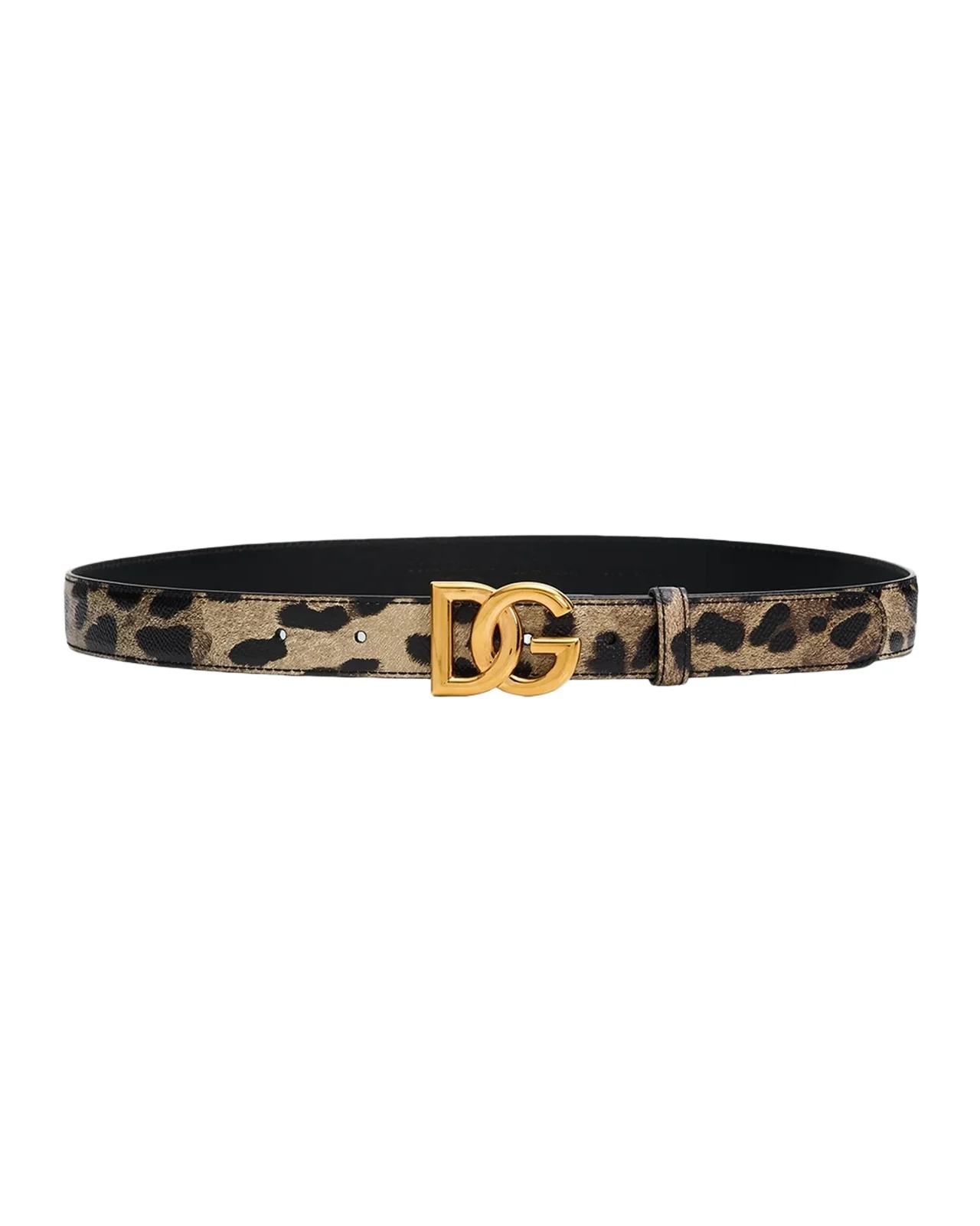 Dolce & Gabbana Leopard-Print Glossy Leather Belt with DG Logo