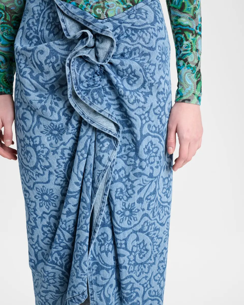 Dries Van Noten Sinas Floral Denim Ruffle Midi Skirt | Thumbnail 5