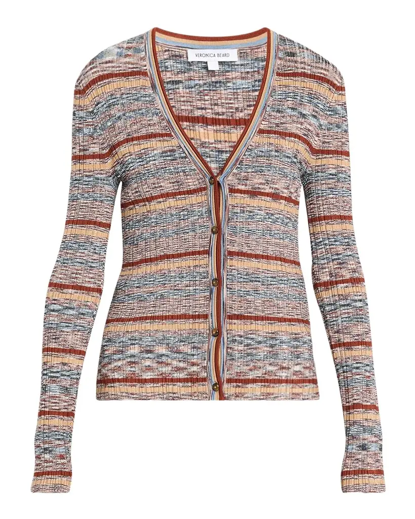 Veronica Beard Calliope Striped Rib-Knit Cardigan
