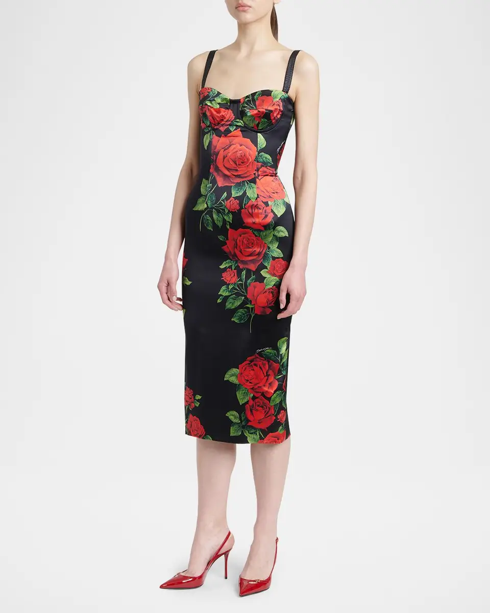 Dolce & Gabbana Sleeveless Rose Silk Midi Bustier Dress | Thumbnail 4 Dolce & Gabbana Sleeveless Rose Silk Midi Bustier Dress | Thumbnail 4