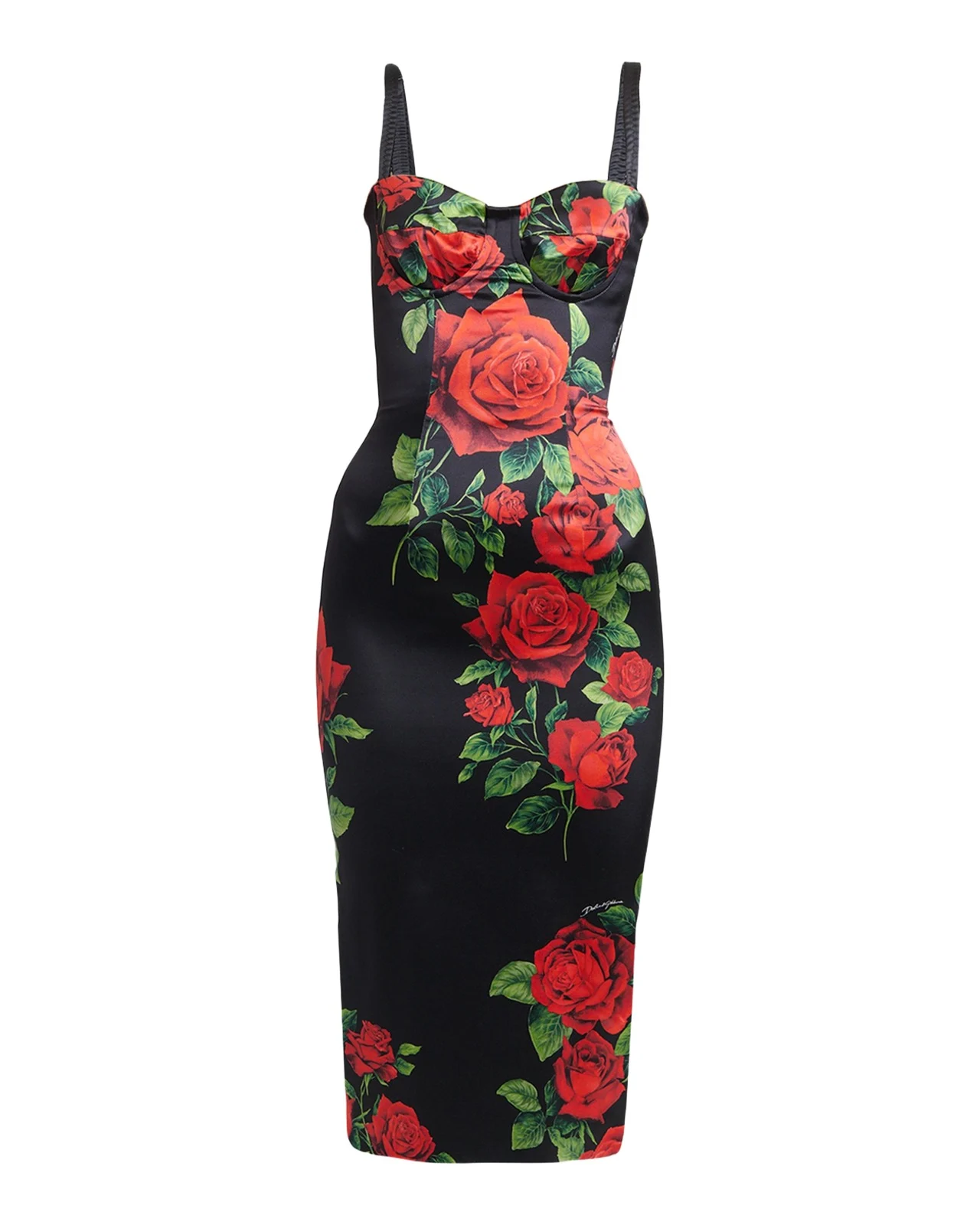 Sleeveless Rose Silk Midi Bustier Dress