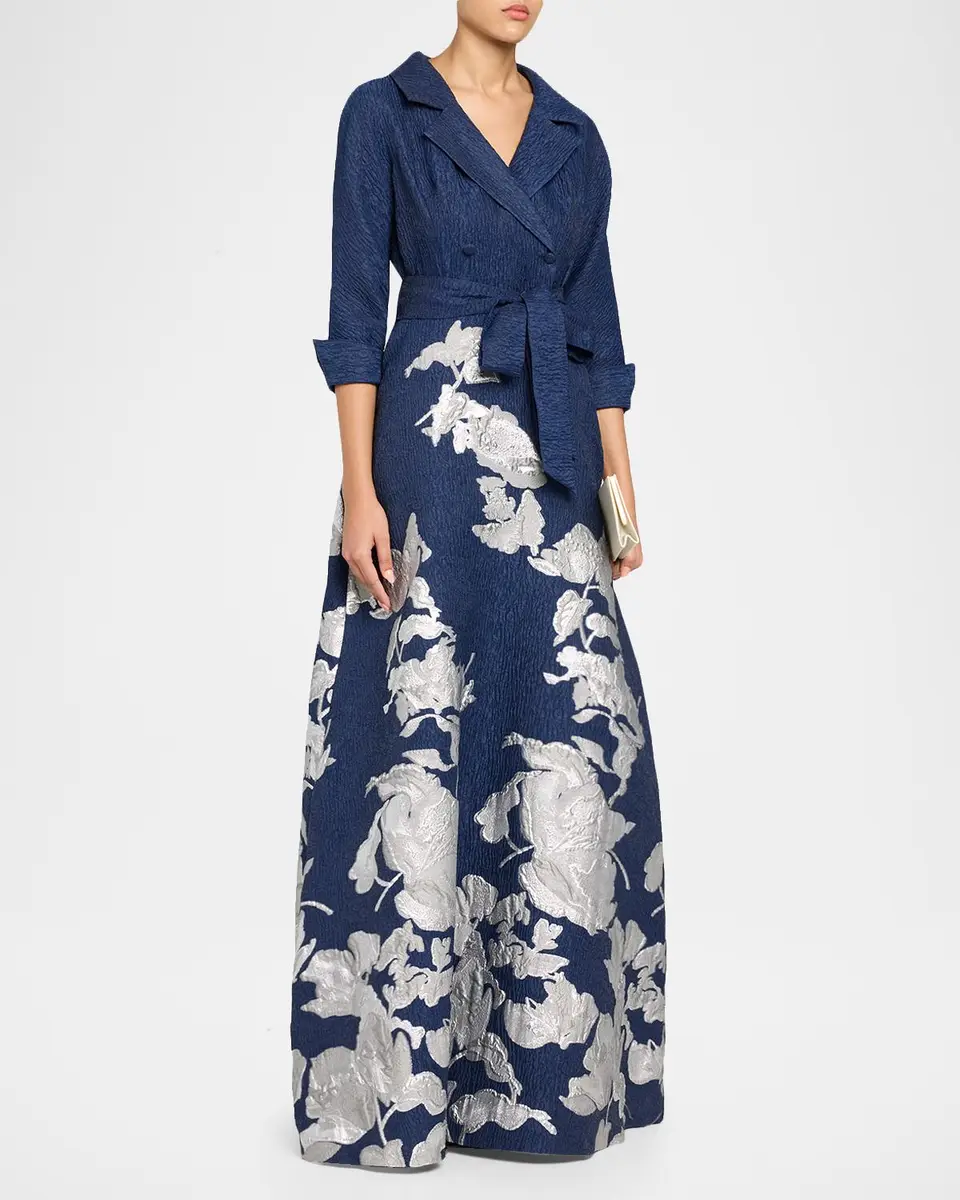 Rickie Freeman for Teri Jon Metallic Floral Jacquard Shirt Gown | Thumbnail 4 Rickie Freeman for Teri Jon Metallic Floral Jacquard Shirt Gown | Thumbnail 4