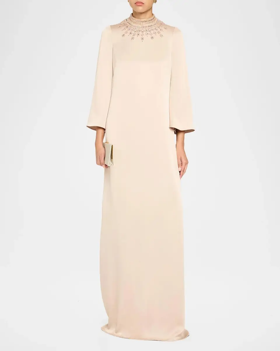 Rickie Freeman for Teri Jon Embellished Collar Satin Gown | Thumbnail 2 Rickie Freeman for Teri Jon Embellished Collar Satin Gown | Thumbnail 2