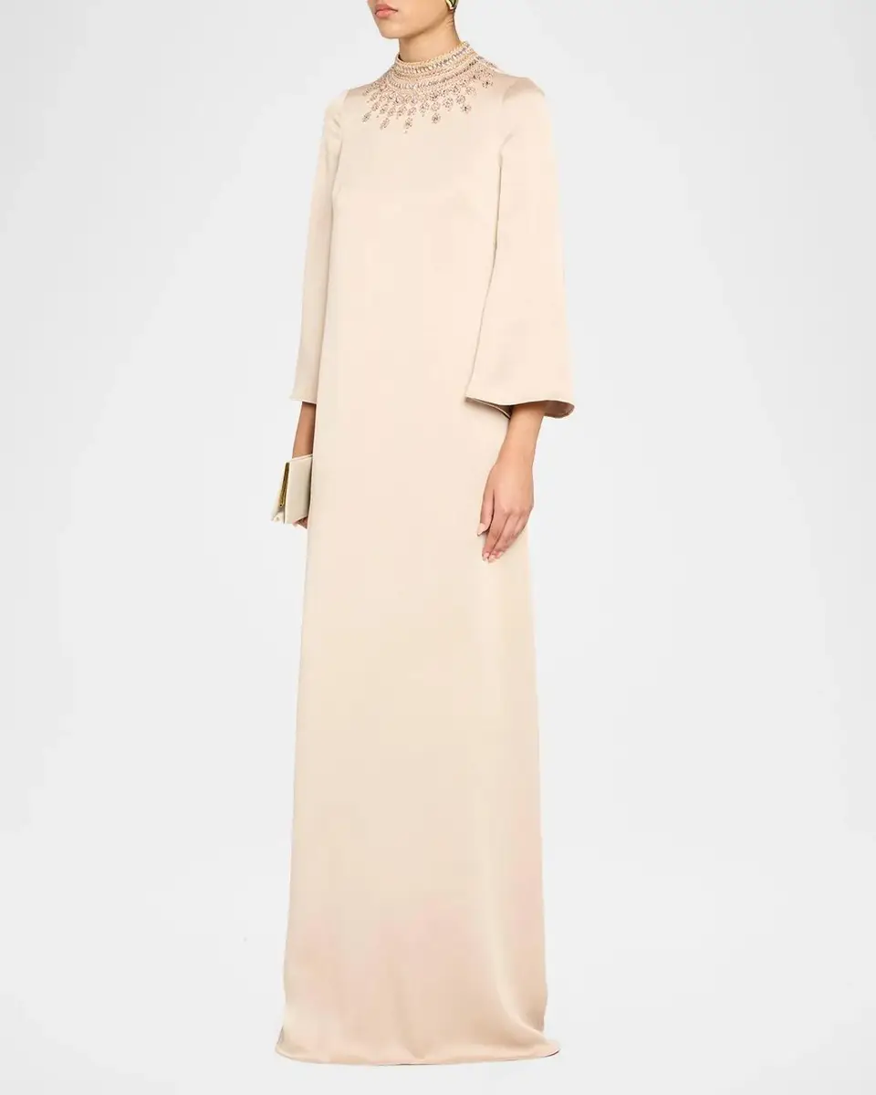 Rickie Freeman for Teri Jon Embellished Collar Satin Gown | Thumbnail 4 Rickie Freeman for Teri Jon Embellished Collar Satin Gown | Thumbnail 4