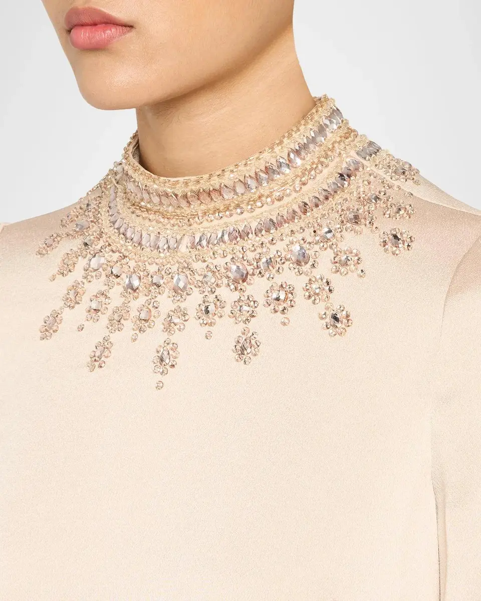 Rickie Freeman for Teri Jon Embellished Collar Satin Gown | Thumbnail 5 Rickie Freeman for Teri Jon Embellished Collar Satin Gown | Thumbnail 5