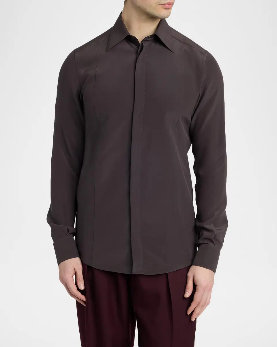 Dolce & Gabbana Men's Silk Long-Sleeve Collared Shirt | Thumbnail 4 Dolce & Gabbana Men's Silk Long-Sleeve Collared Shirt | Thumbnail 4