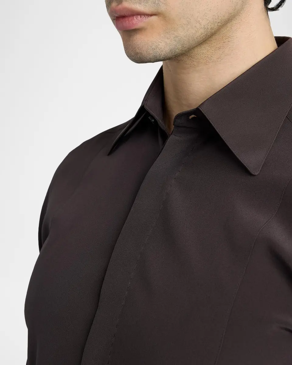 Dolce & Gabbana Men's Silk Long-Sleeve Collared Shirt | Thumbnail 5 Dolce & Gabbana Men's Silk Long-Sleeve Collared Shirt | Thumbnail 5