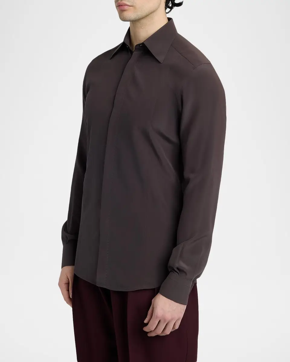 Dolce & Gabbana Men's Silk Long-Sleeve Collared Shirt | Thumbnail 6 Dolce & Gabbana Men's Silk Long-Sleeve Collared Shirt | Thumbnail 6